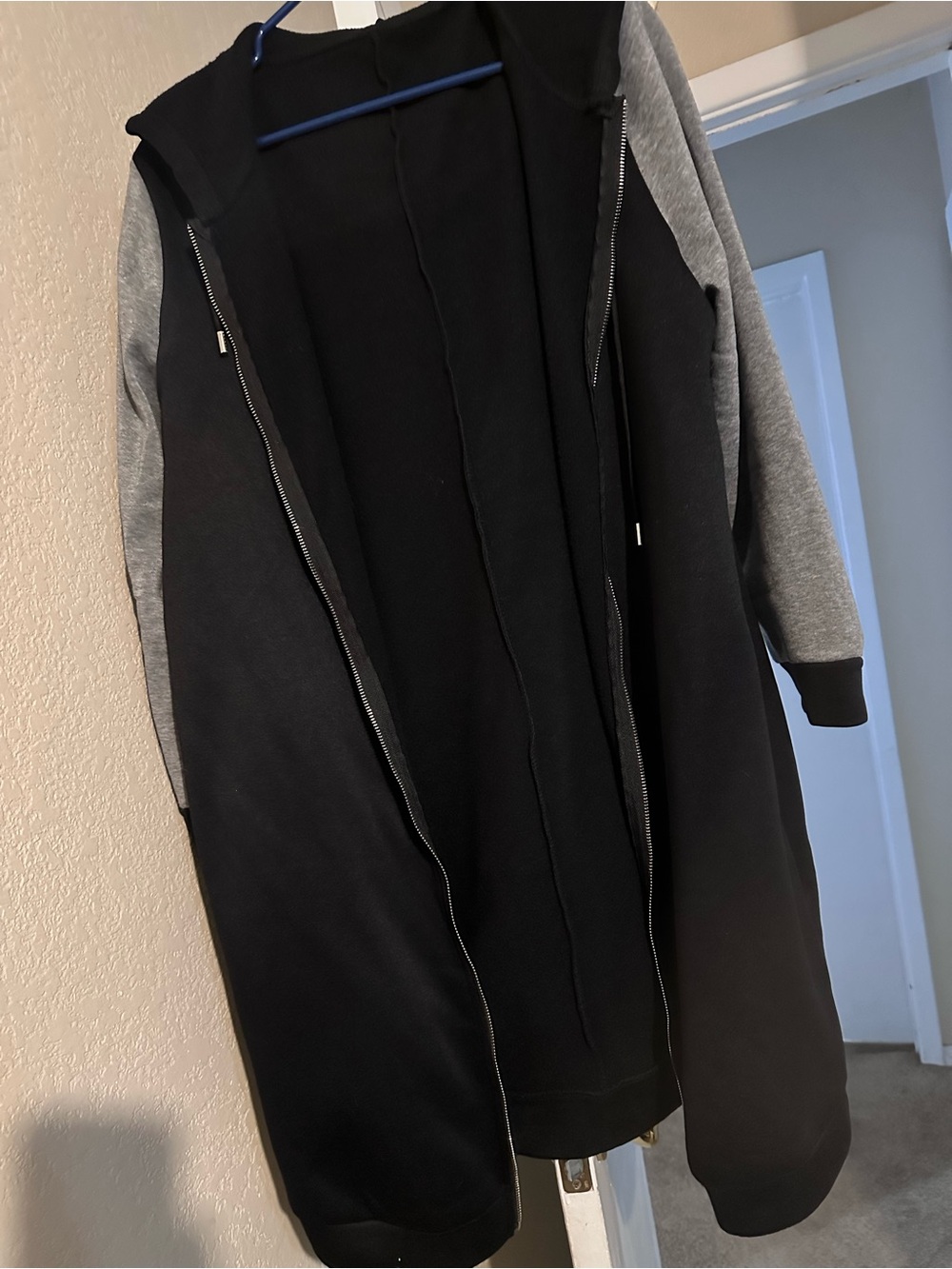 SHEIN Black Zip-Up Hoodie with Gray Sleeves